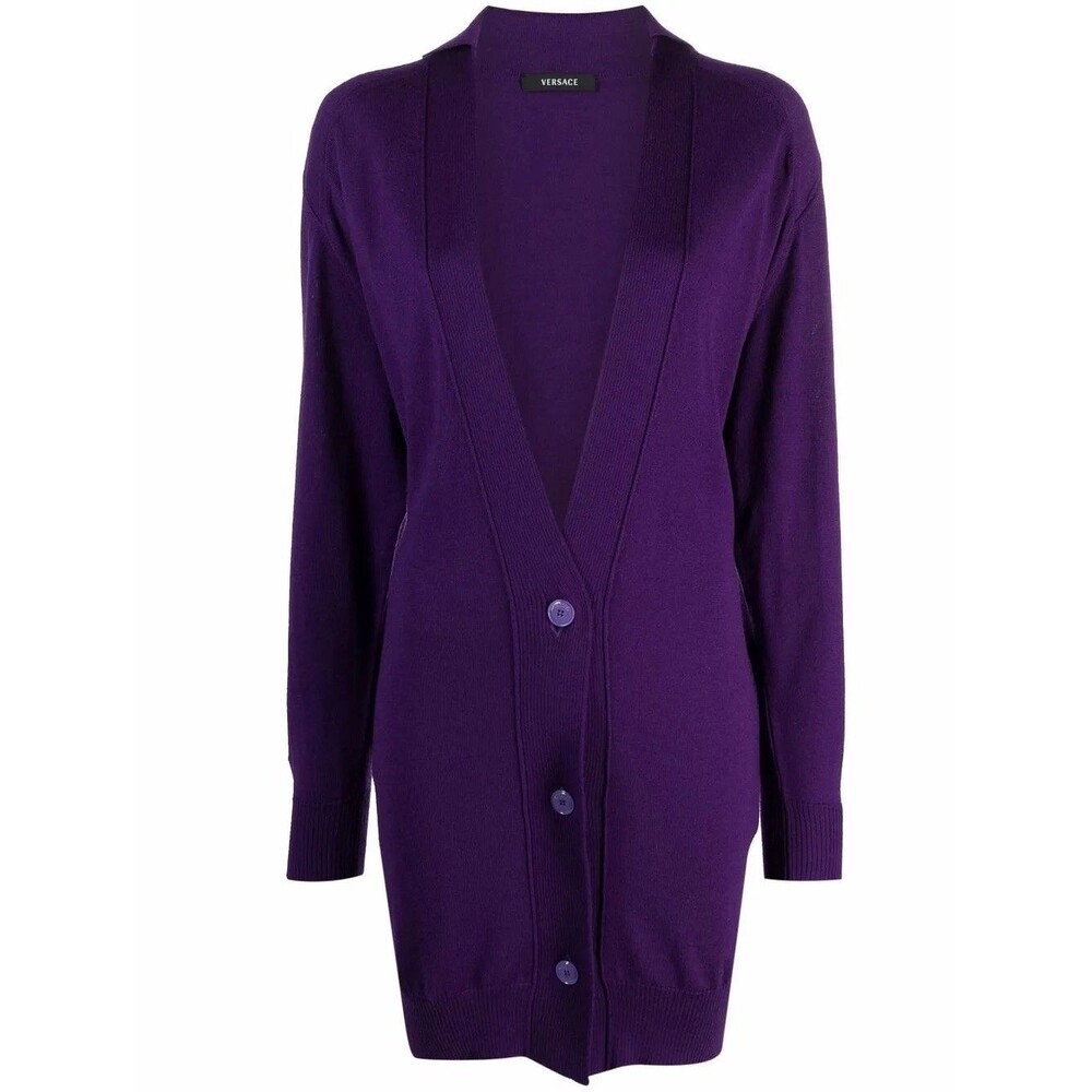 VTG Versace 90s Oversized Wool Knit Cardigan Sz 38 Purple Italy Luxury Designer